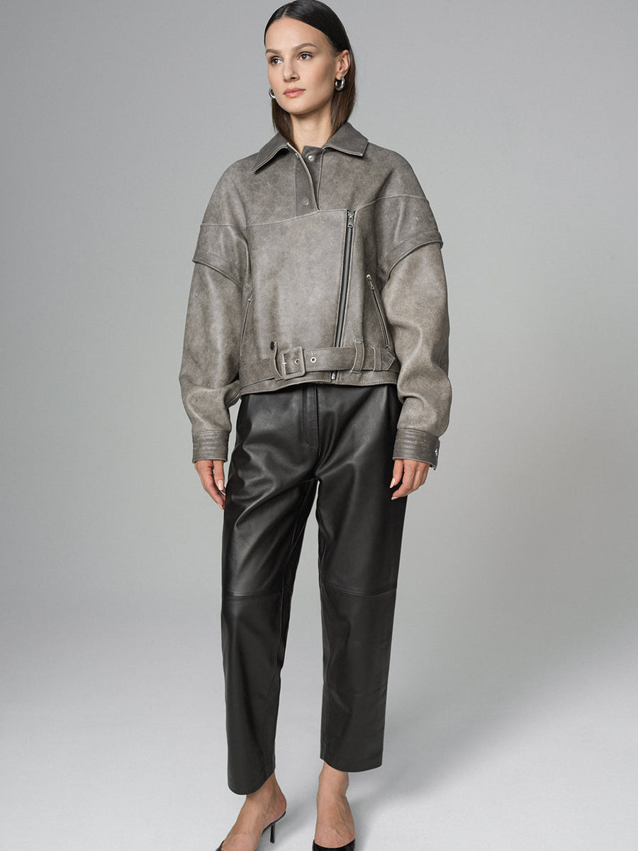 Vintage Gray Natural Leather Jacket-3