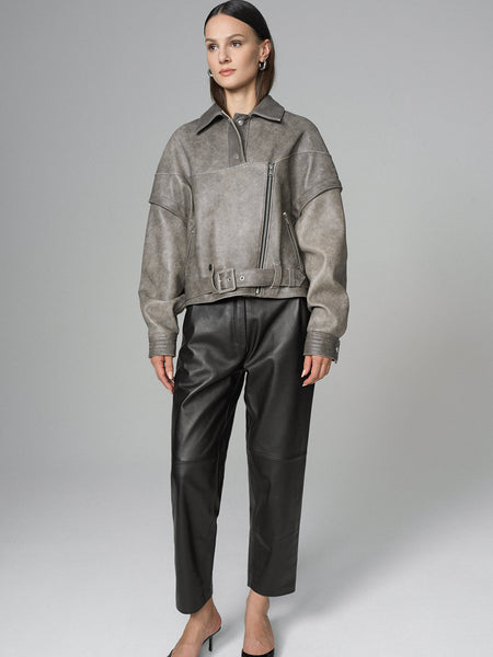 Vintage Gray Natural Leather Jacket-3