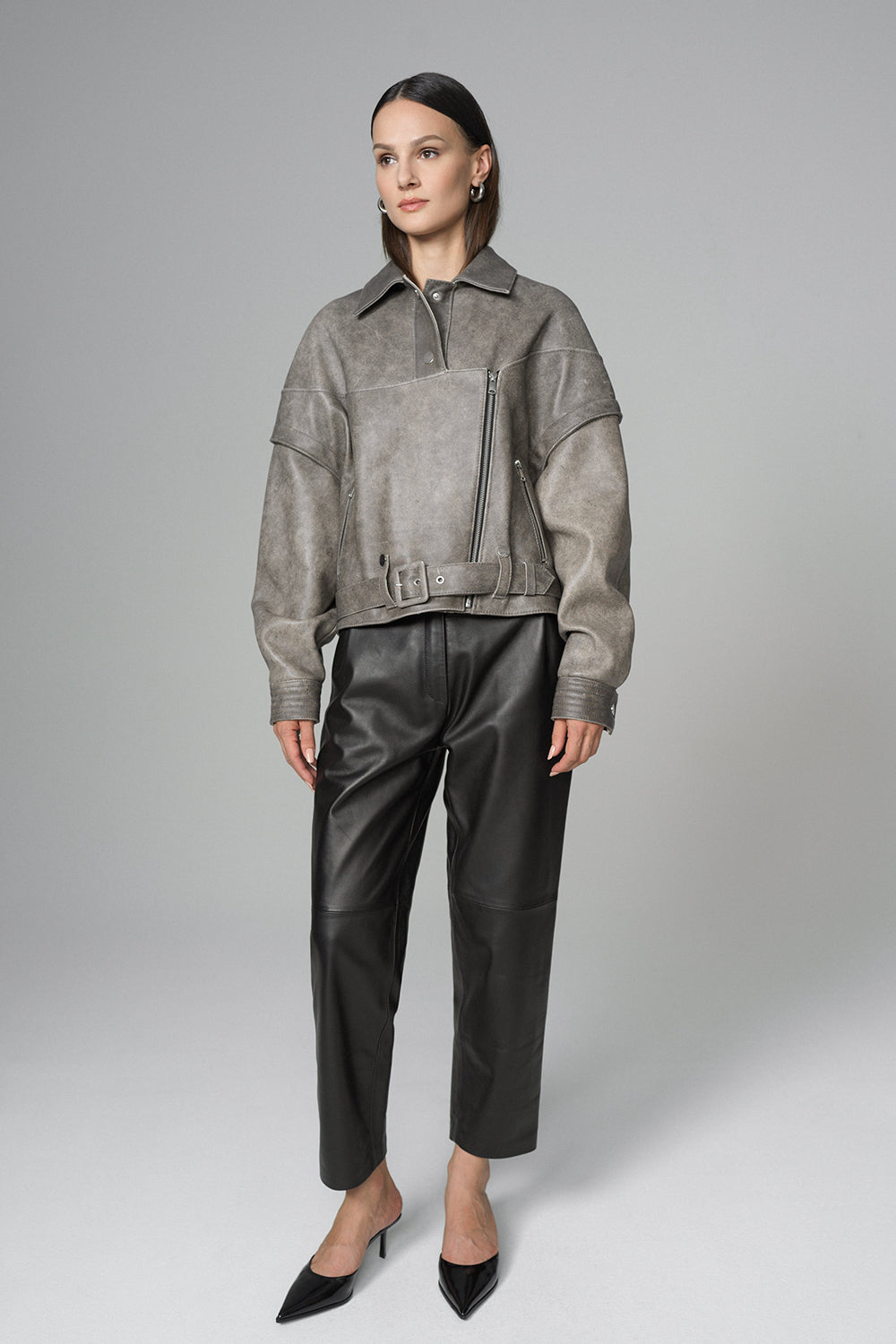 Heloise Rivière — Vintage Gray Natural Leather Jacket, alternate view 4