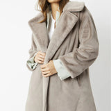 Light Grey Faux Fur Midi Shaved Shearling Coat-0