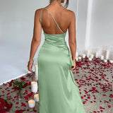 Selene Beaumont — Elegant One-Shoulder Satin Backless Maxi Dress, alternate view 30
