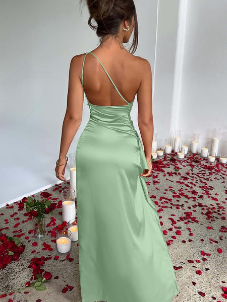 Selene Beaumont — Elegant One-Shoulder Satin Backless Maxi Dress, alternate view 30