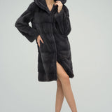 Anthracite Hooded Mink Fur Maxi Coat-0