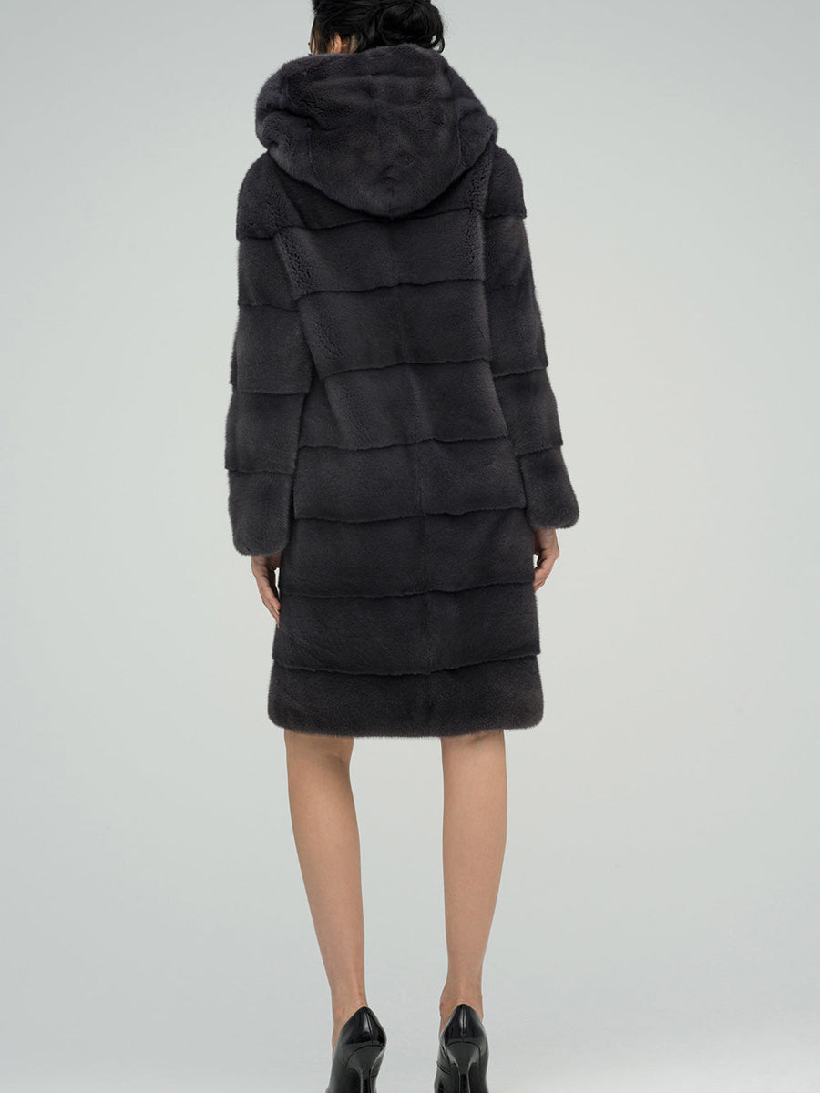 Anthracite Hooded Mink Fur Maxi Coat-1