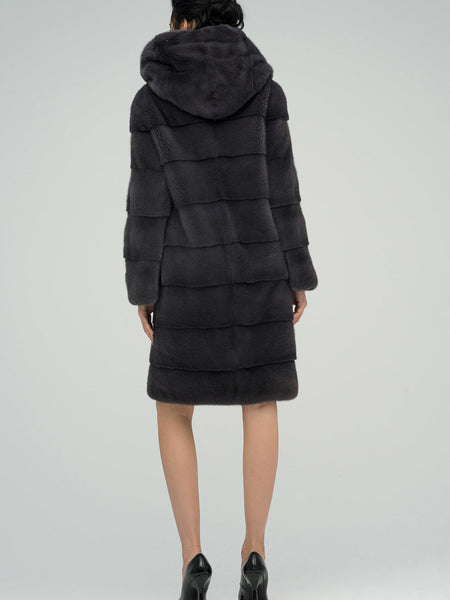 Anthracite Hooded Mink Fur Maxi Coat-1