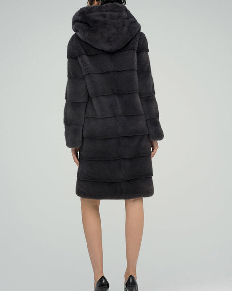 Anthracite Hooded Mink Fur Maxi Coat-1
