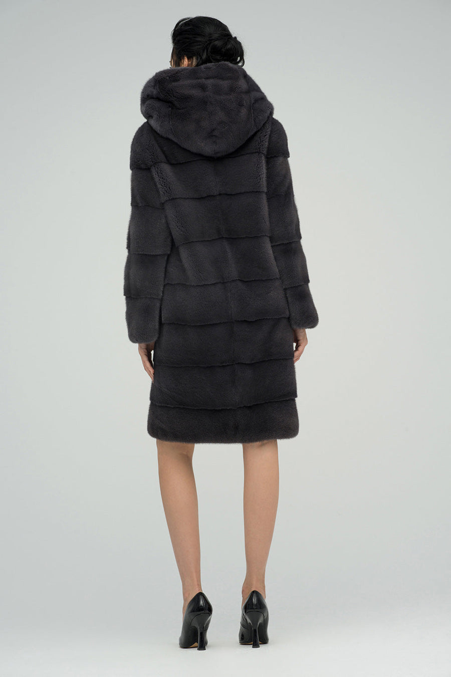 Fiorenza Beaumont — Anthracite Hooded Mink Fur Maxi Coat, alternate view 2