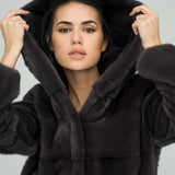 Anthracite Hooded Mink Fur Maxi Coat-2