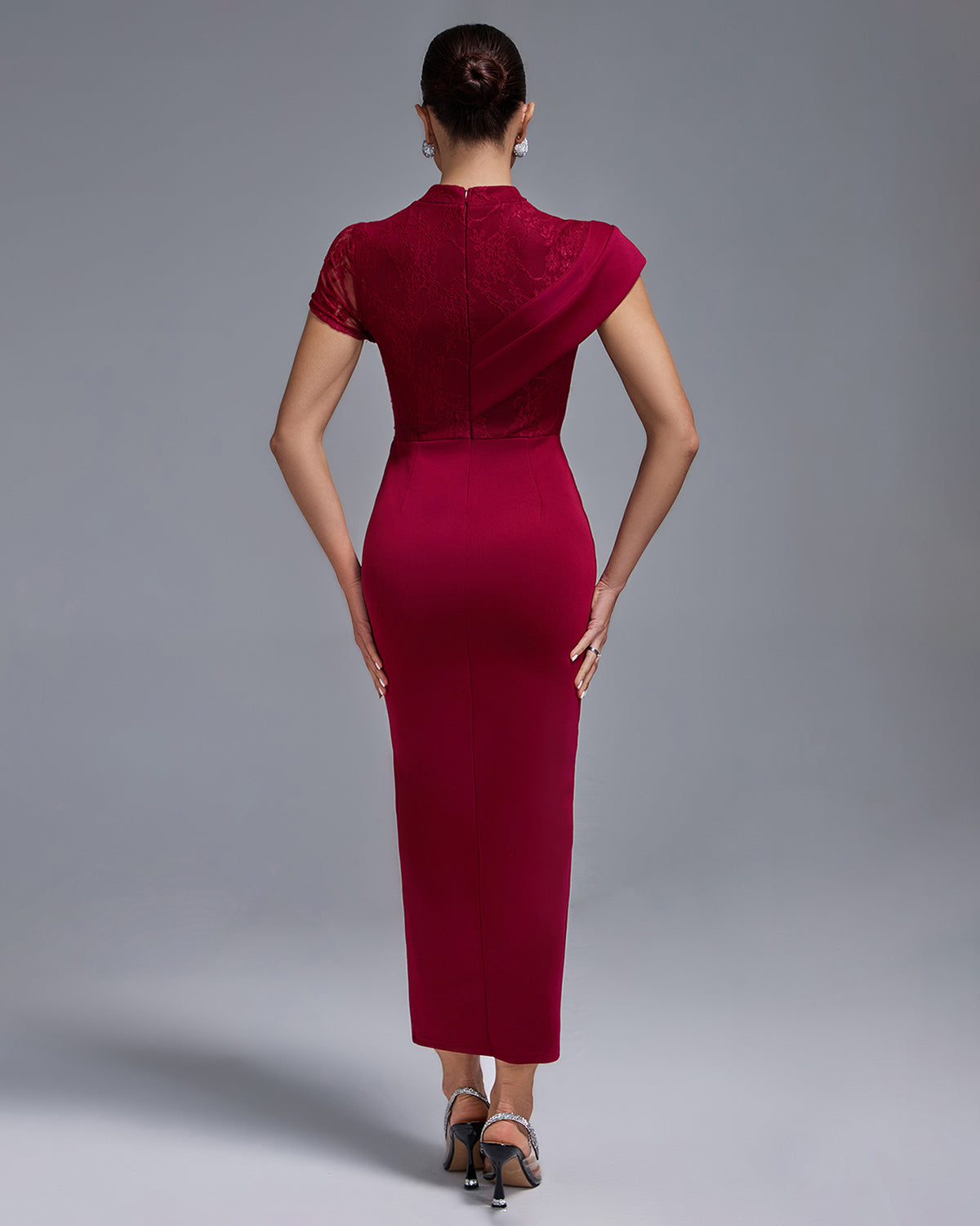 True Lefèvre — Wine Lace Split Long Dress, alternate view 4