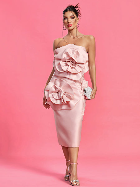 Floral Strapless Midi Tube Dress - Opulent Empire