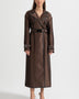 Jacquard Trench Coat With Gold Buckle Waist Belt - Brown