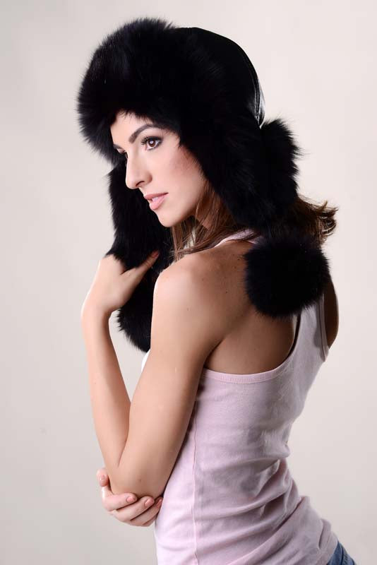 Sienna Rivière — Black Genuine Arctic Fox Fur Hat with Lamb Nappa Leather Black Women's Coat or Jacket, alternate view 3
