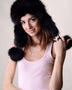 Black Genuine Arctic Fox Fur Hat with Lamb Nappa Leather