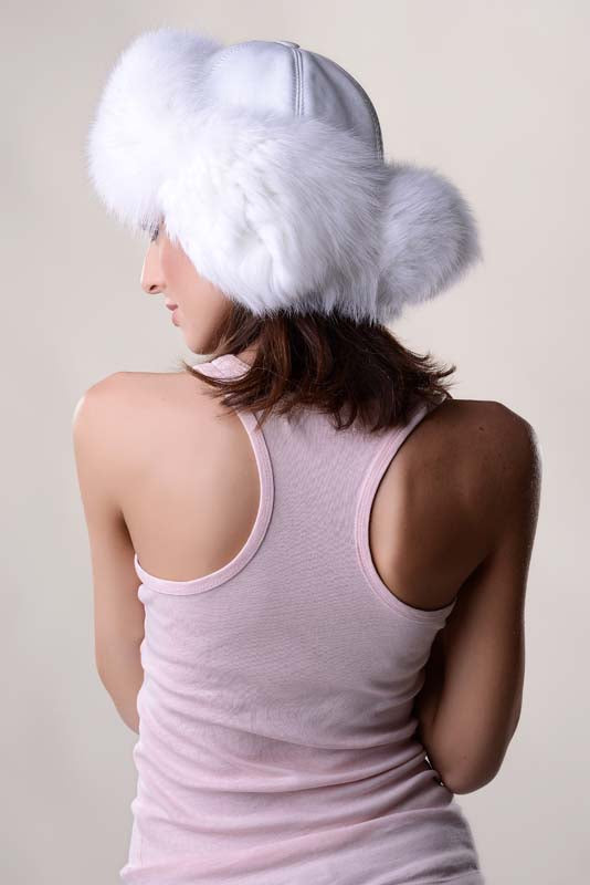 Thalia Rivière — White Genuine Arctic Fox Fur Hat with Lamb Nappa Leather White Women's Coat or Jacket, alternate view 2