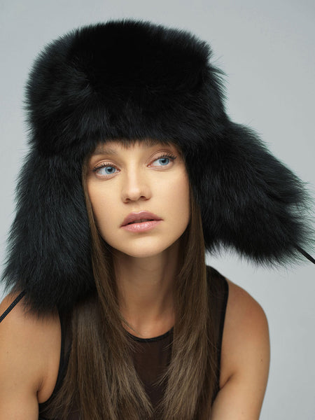 Black Genuine Arctic Fox and Mink Fur Hat