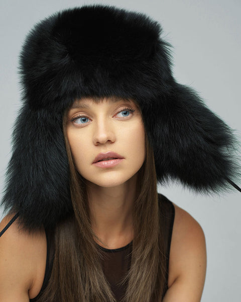 Black Genuine Arctic Fox and Mink Fur Hat