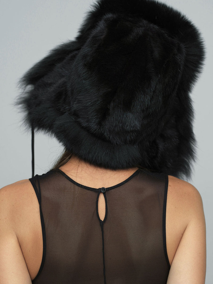 Black Genuine Arctic Fox and Mink Fur Hat