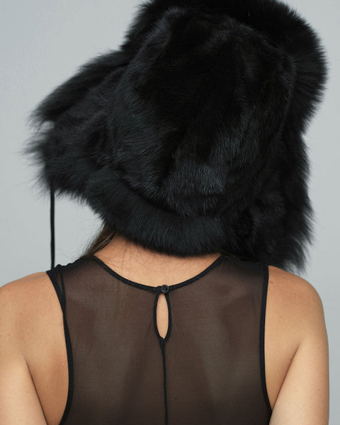 Black Genuine Arctic Fox and Mink Fur Hat
