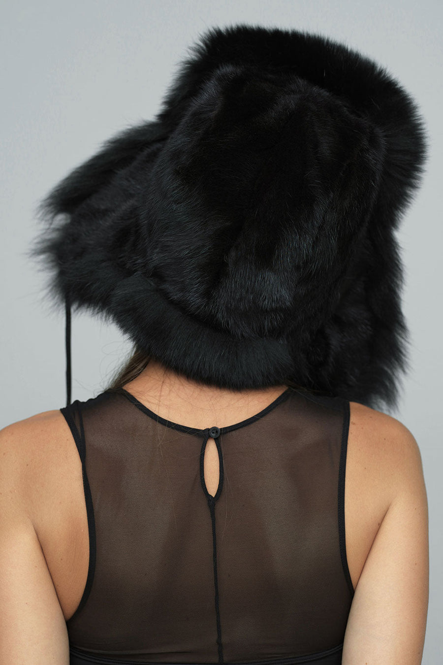 Undine Rivière — Black Genuine Arctic Fox and Mink Fur Hat Black Women's Coat or Jacket, alternate view 2
