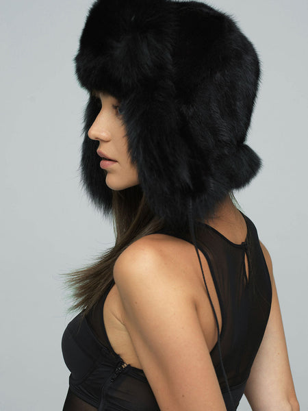 Black Genuine Arctic Fox and Mink Fur Hat