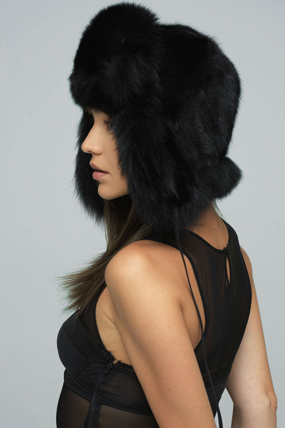 Undine Rivière — Black Genuine Arctic Fox and Mink Fur Hat Black Women's Coat or Jacket, alternate view 3