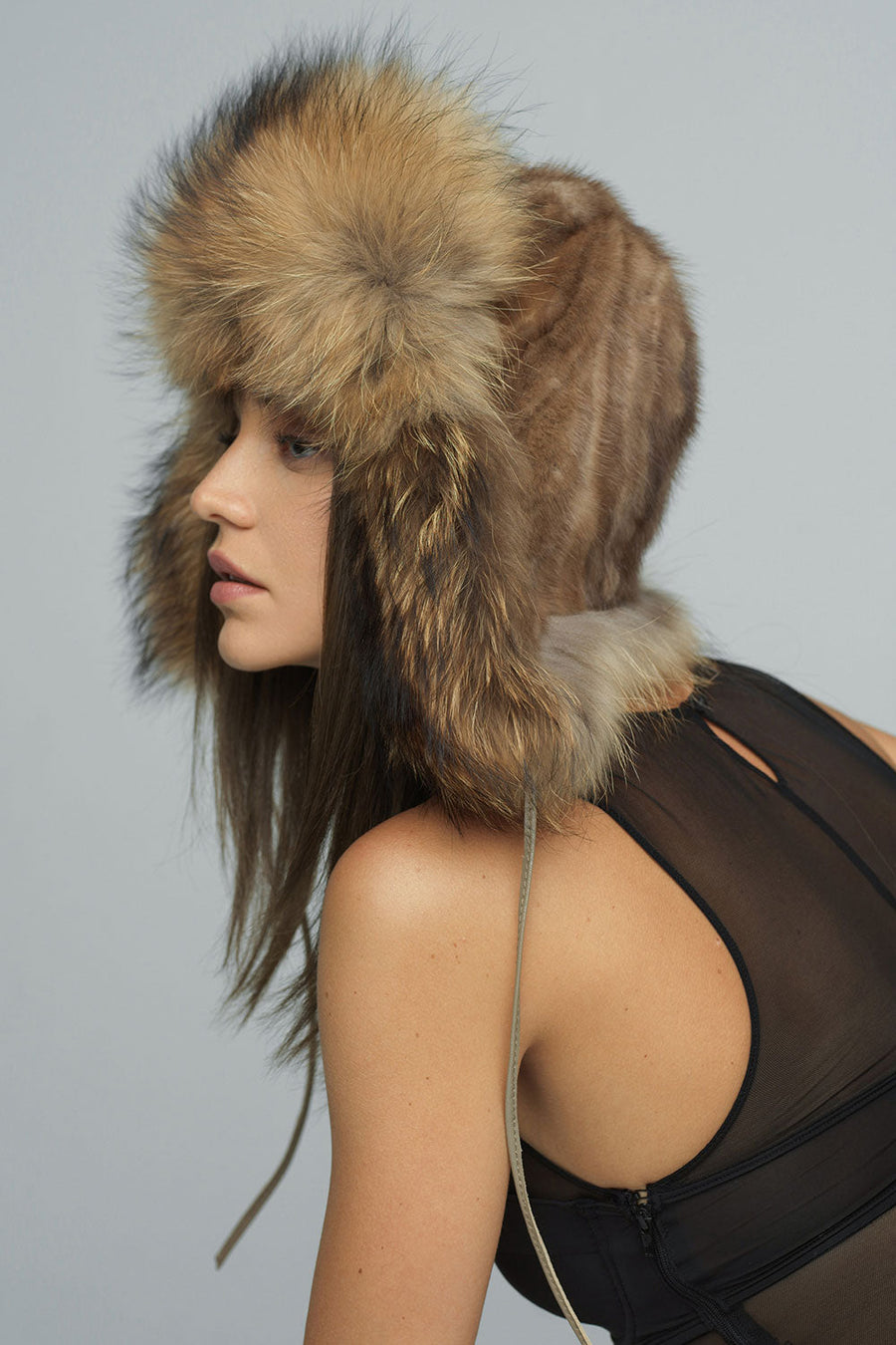 Quintessa Rivière — Taupe Genuine Arctic Fox and Mink Fur Hat Taupe Women's Coat or Jacket, alternate view 2