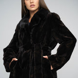 Dark Brown Genuine Mink Fur Midi Coat-0