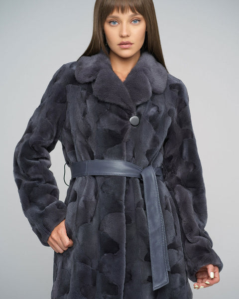 Gray Genuine Mink Fur Midi Coat