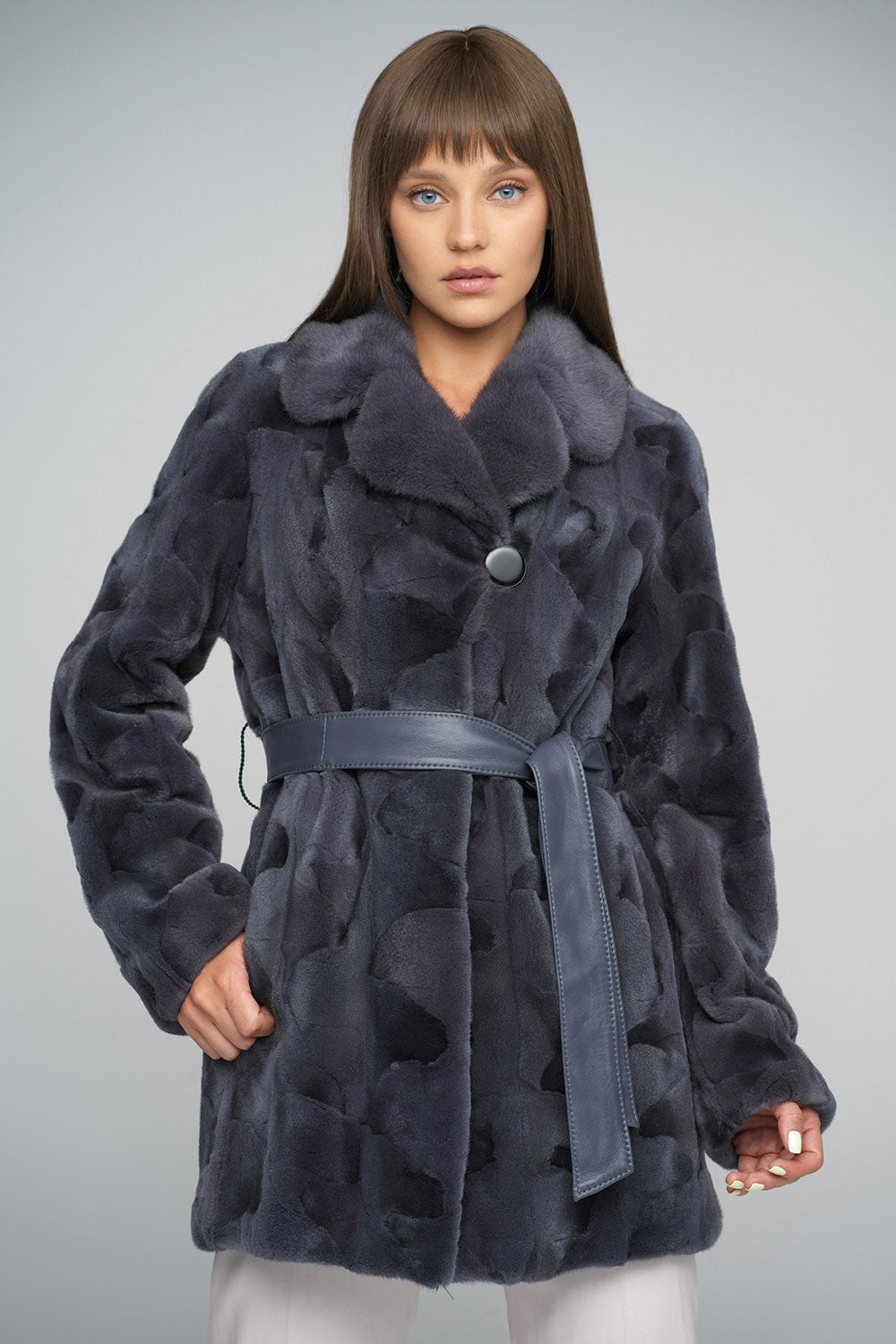 Mirabelle — Gray Genuine Mink Fur Midi Coat