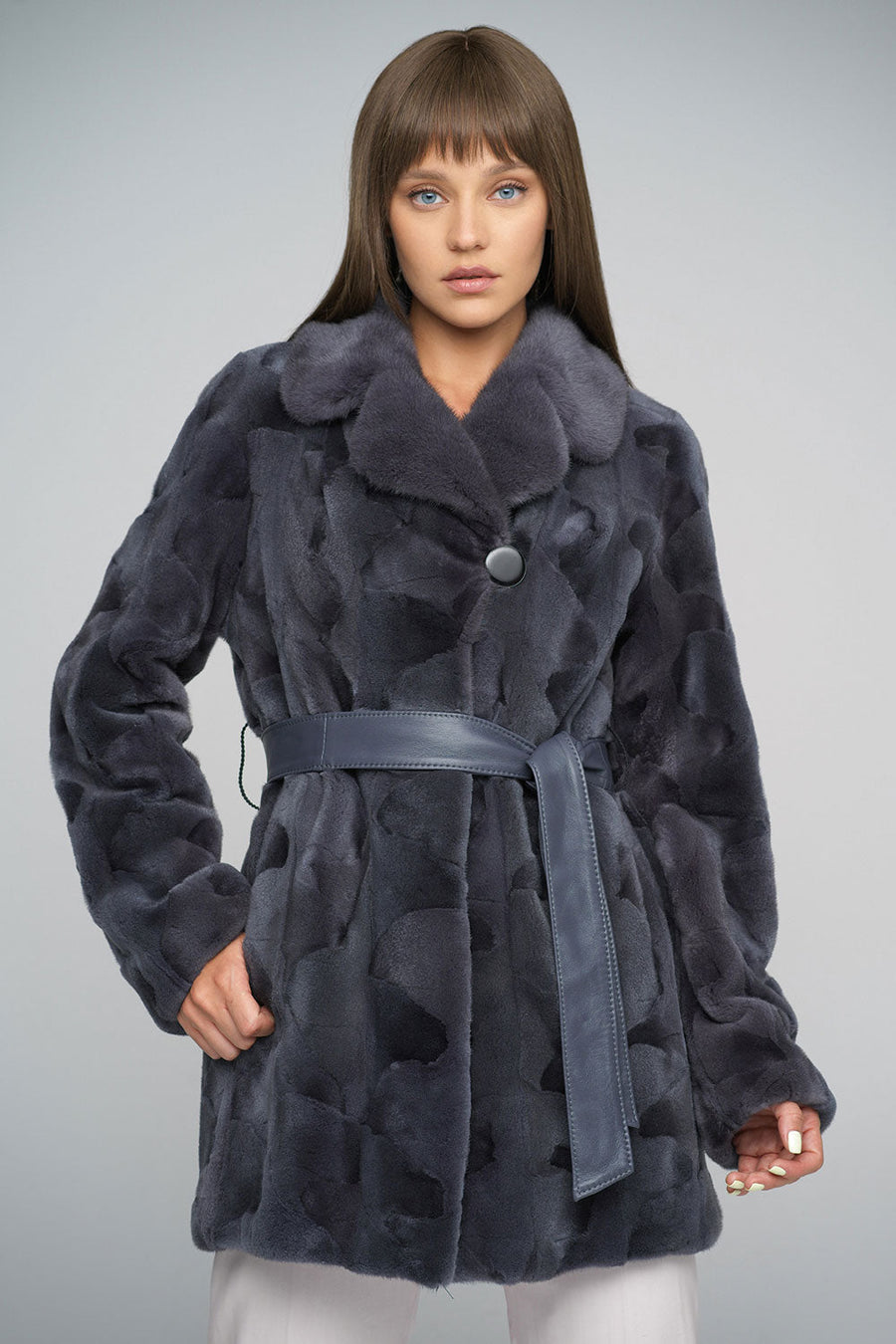 Mirabelle — Gray Genuine Mink Fur Midi Coat