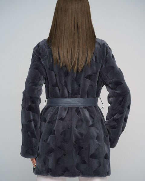 Gray Genuine Mink Fur Midi Coat