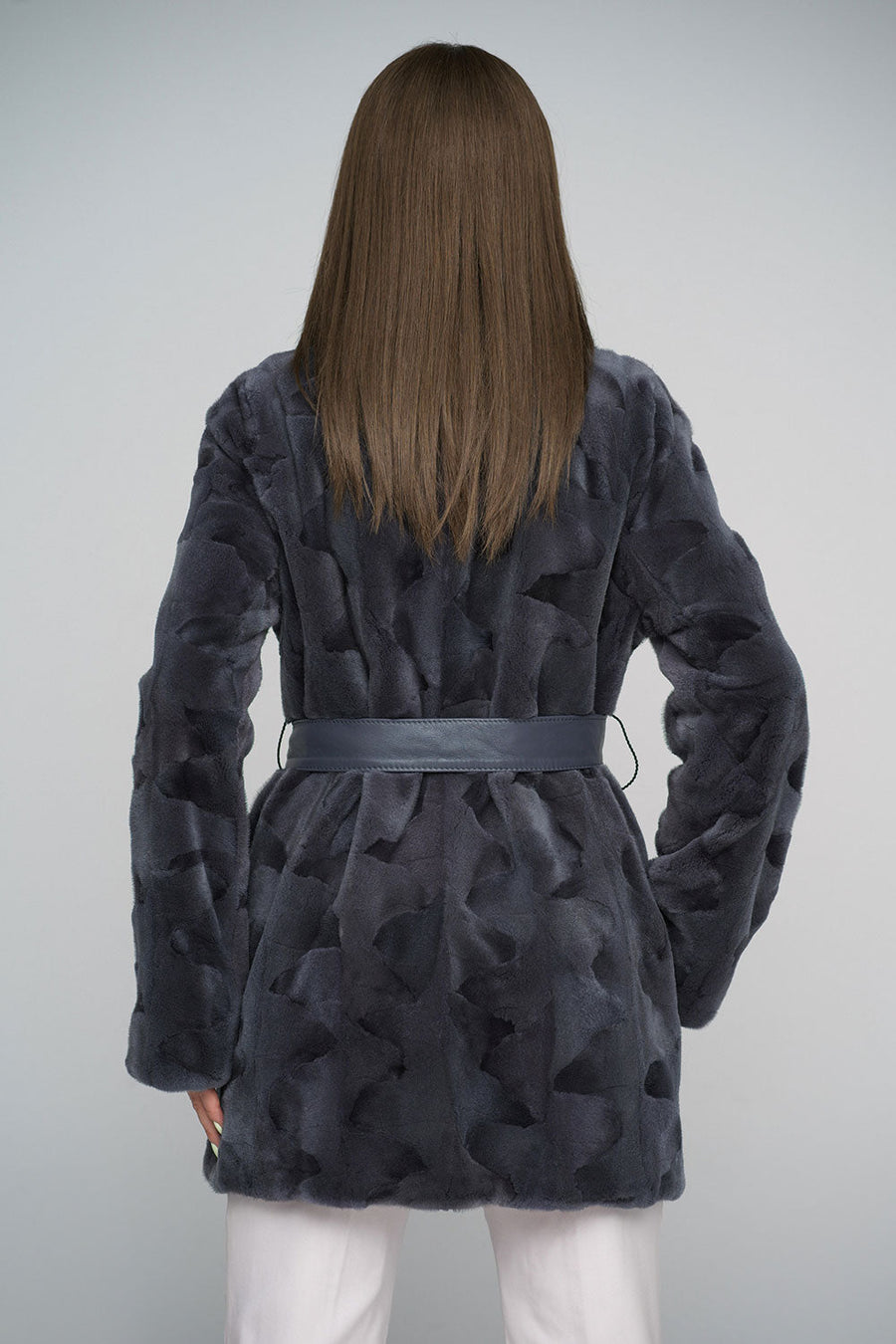 Mirabelle — Gray Genuine Mink Fur Midi Coat, alternate view 2