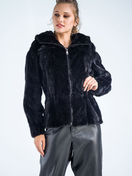 Black Genuine Mink Fur Hooded Jacket-0
