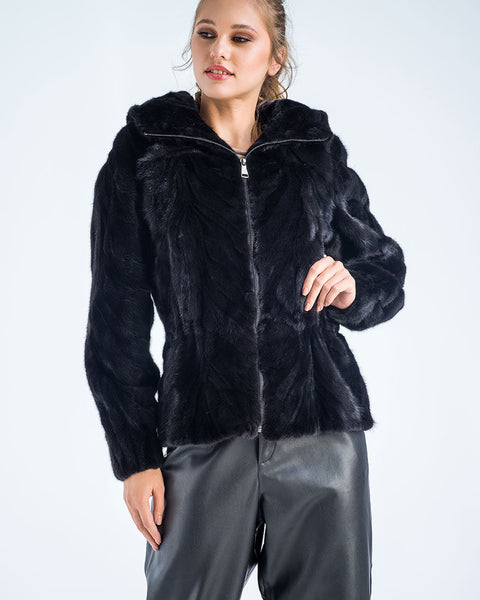 Black Genuine Mink Fur Hooded Jacket-0