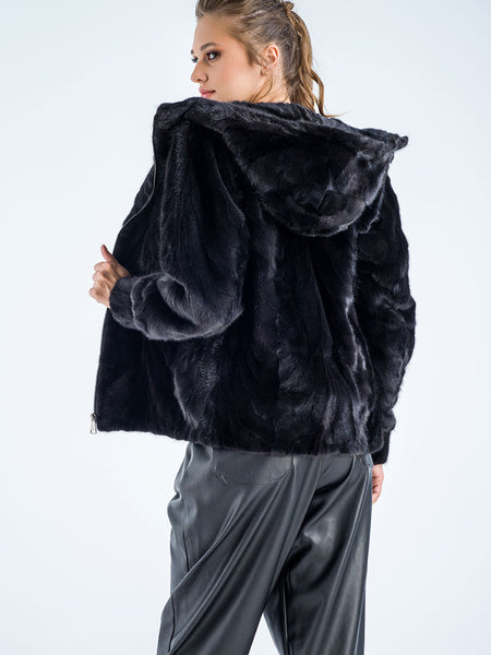 Black Genuine Mink Fur Hooded Jacket-1