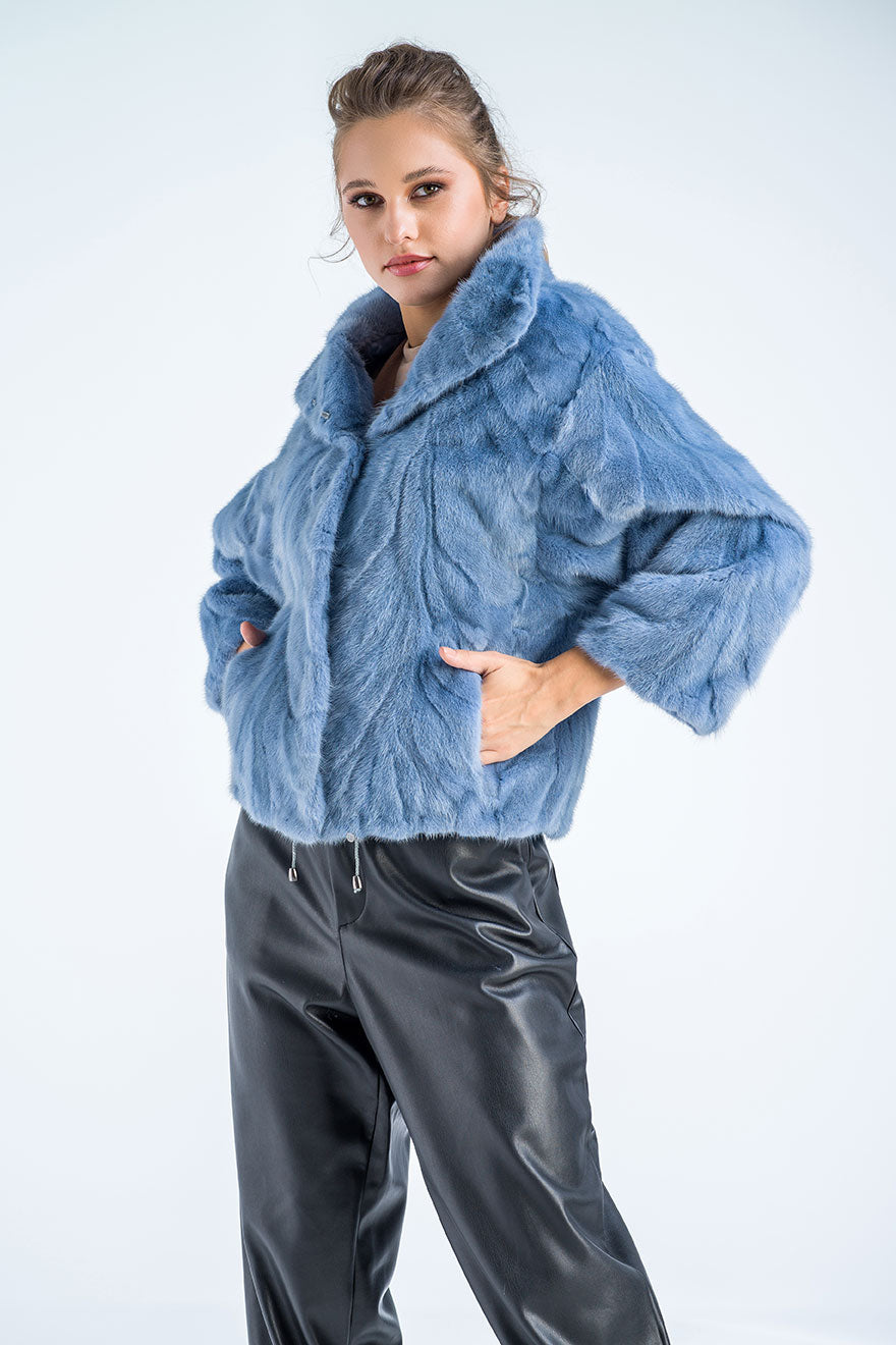 Pascale — Blue Genuine Mink Fur Jacket