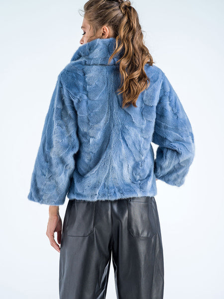 Blue Genuine Mink Fur Jacket