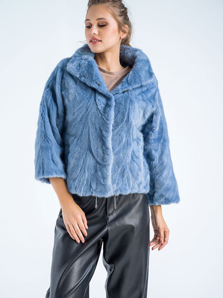 Blue Genuine Mink Fur Jacket