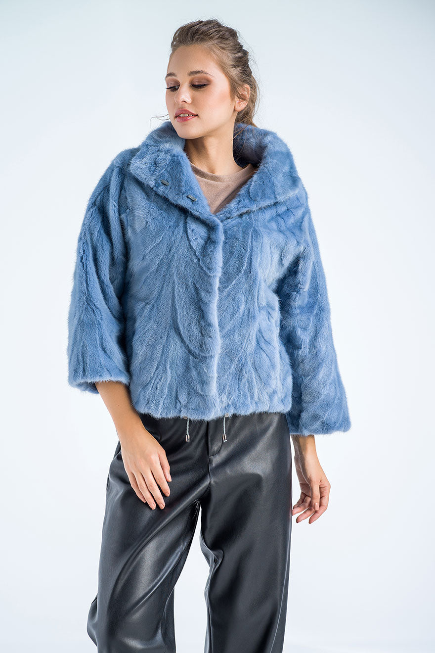 Pascale — Blue Genuine Mink Fur Jacket, alternate view 3