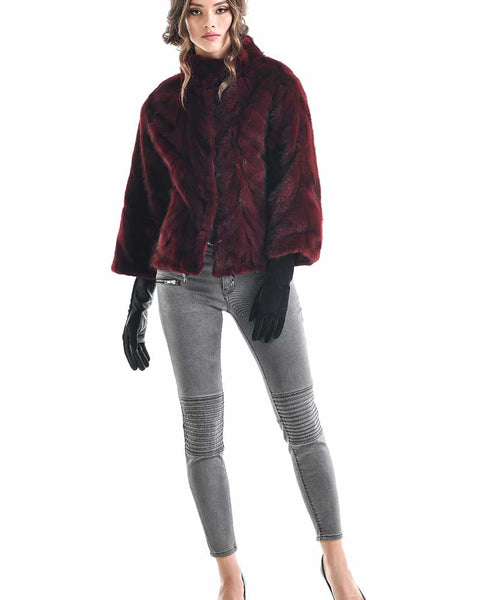 Burgundy Genuine Mink Fur Jacket