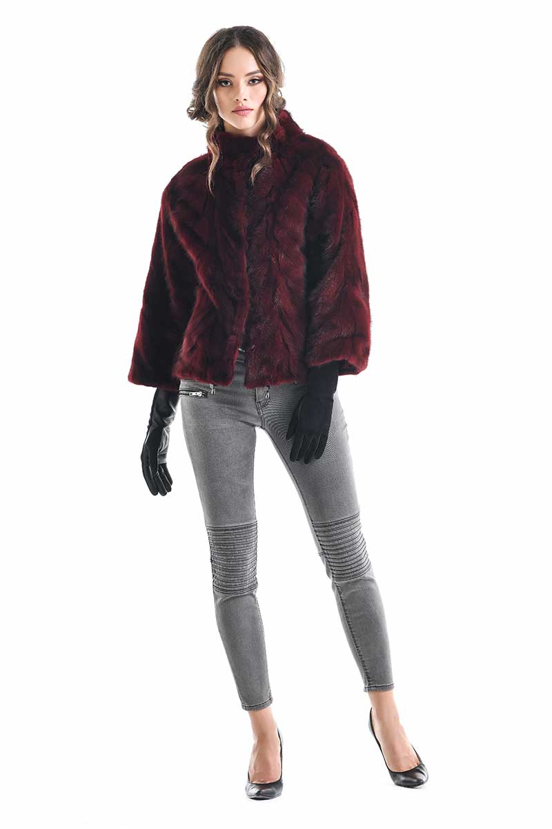 Althea — Burgundy Genuine Mink Fur Jacket