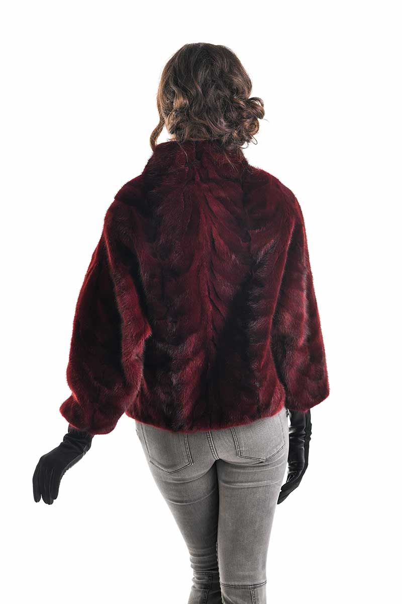 Althea — Burgundy Genuine Mink Fur Jacket, alternate view 3