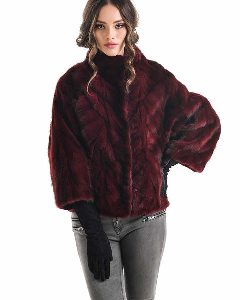 Burgundy Genuine Mink Fur Jacket