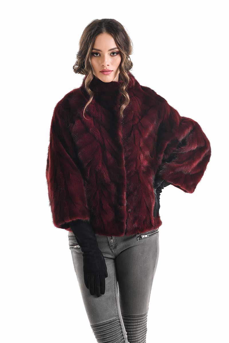 Althea — Burgundy Genuine Mink Fur Jacket, alternate view 2