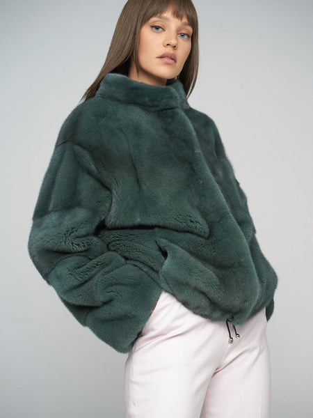 Olive Genuine Mink Fur Coat