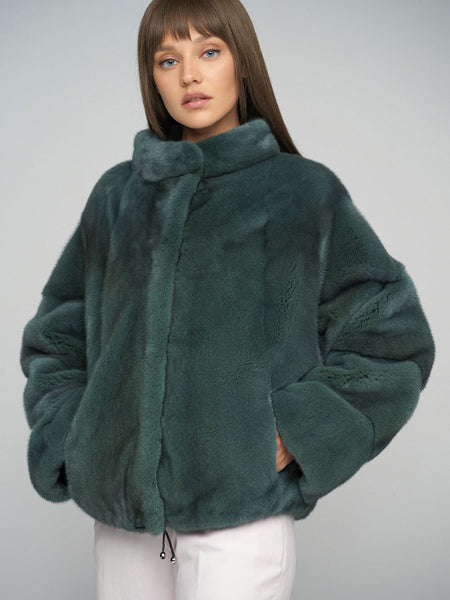 Olive Genuine Mink Fur Coat