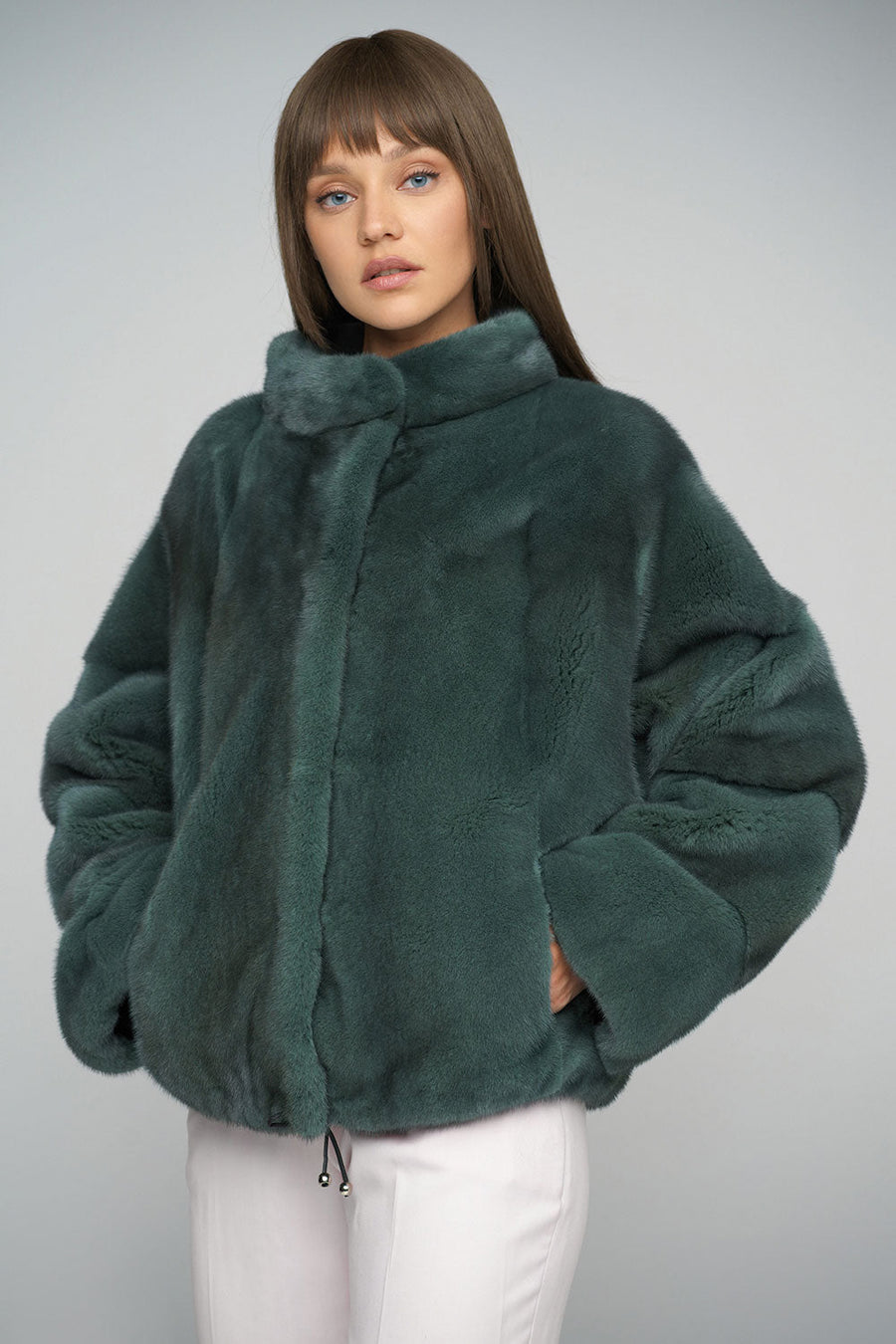 Lorélie — Olive Genuine Mink Fur Coat, alternate view 2