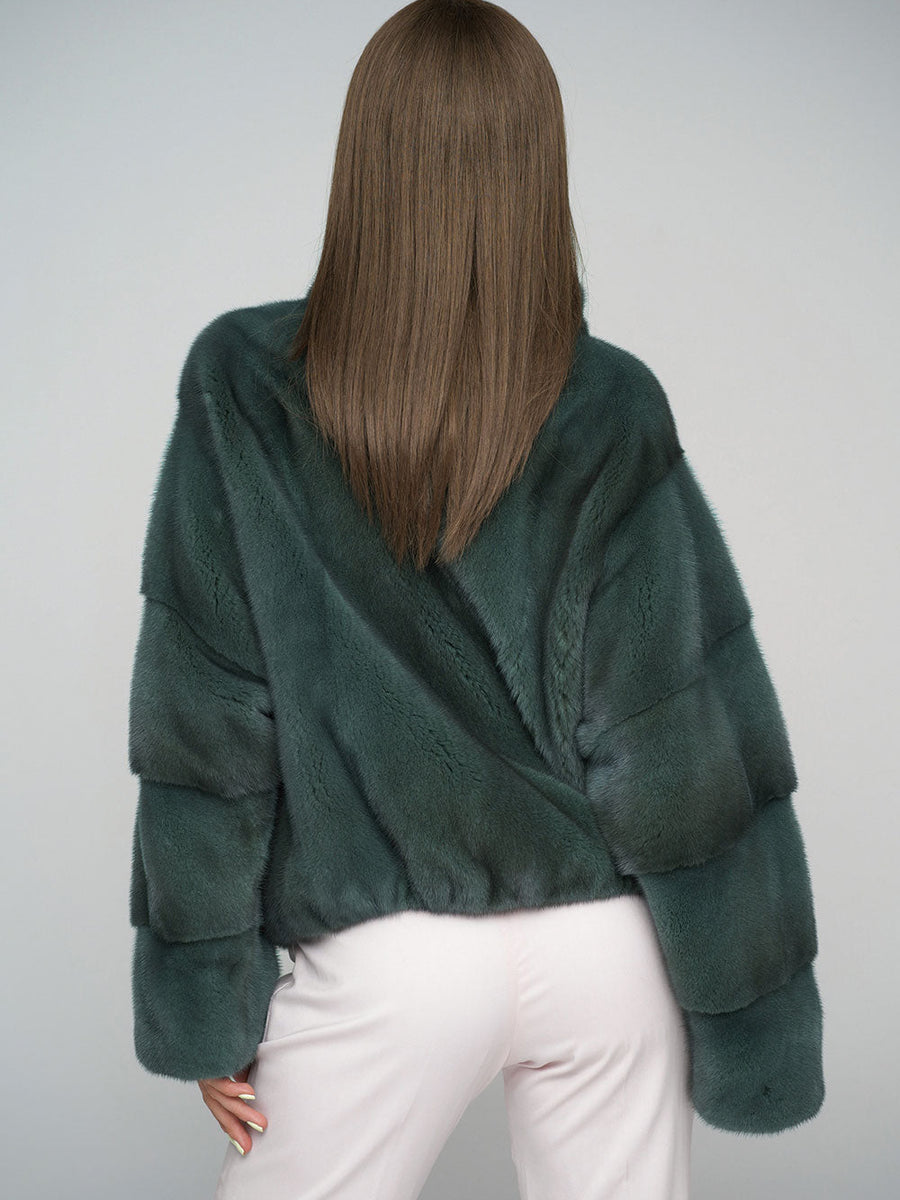 Olive Genuine Mink Fur Coat