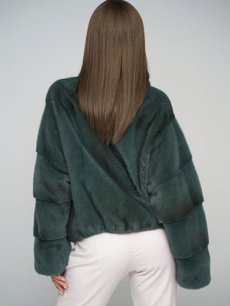Olive Genuine Mink Fur Coat