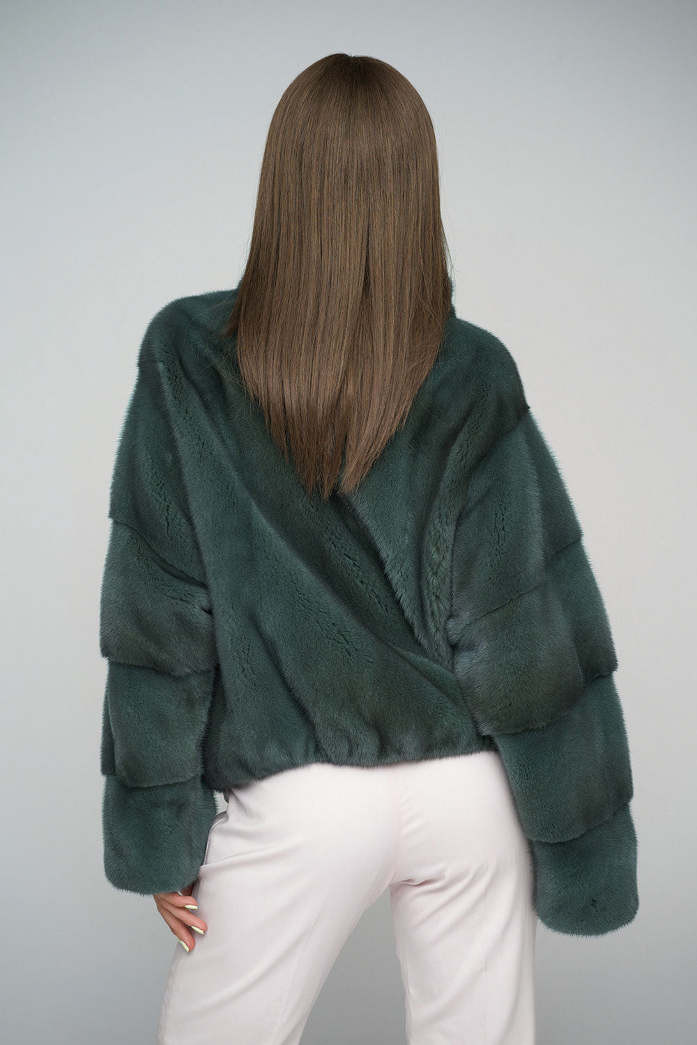 Lorélie — Olive Genuine Mink Fur Coat, alternate view 3